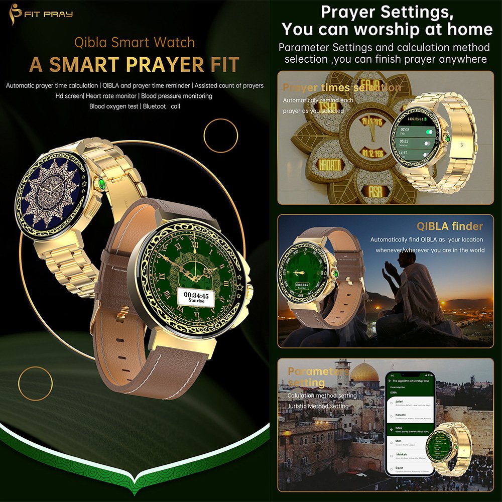 Electronic mecca dahira islamic alfajr muslim compass montre i qibla direction finder compass smart watch qibla watch